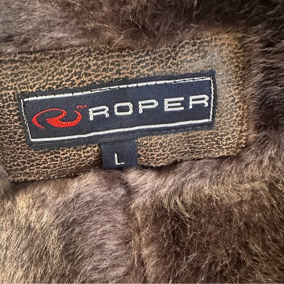 Roper Womens Size Large Brown Leather Cropped Jacket Faux Fur Lining & Trim - Picture 10 of 13